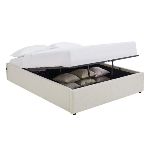 Lit coffre adulte 140x190 cm en tissu bouclé beige avec sommier - Handy