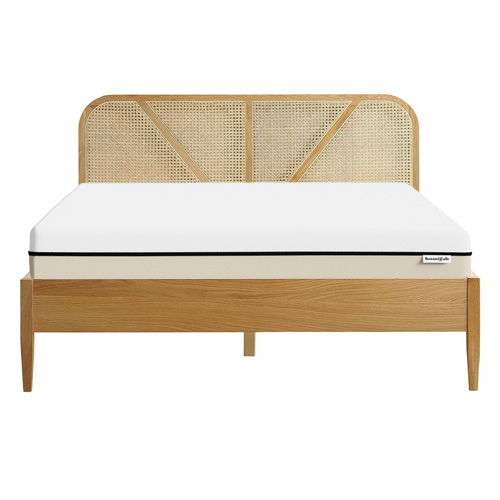 Ensemble lit 160x200 en bois et cannage Leonie + Matelas Hybride à ressorts ensachés et mémoire de forme - Spring Elite