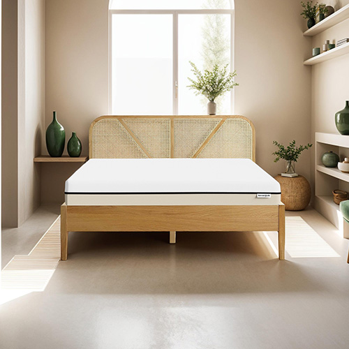 Ensemble lit 160x200 en bois et cannage Leonie + Matelas Hybride à ressorts ensachés et mémoire de forme - Spring Elite