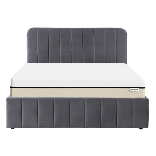 Ensemble lit coffre 160x200 en velours gris anthracite Ava + Matelas Hybride ressorts ensachés + mémoire de forme - Spring Elite