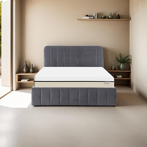 Ensemble lit coffre 160x200 en velours gris anthracite Ava + Matelas Hybride ressorts ensachés + mémoire de forme - Spring Elite