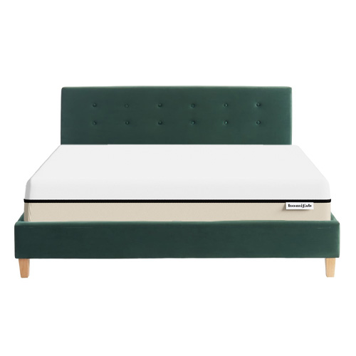 Ensemble lit 160x200 en velours vert bouteille Milo + Matelas Hybride à ressorts ensachés et mémoire de forme - Spring Elite