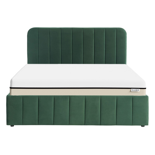 Ensemble lit coffre 160x200 en velours vert Ava + Matelas Hybride à ressorts ensachés et mémoire de forme - Spring Elite