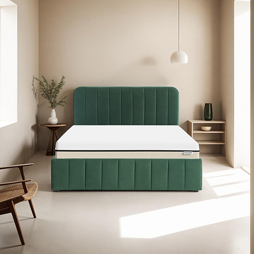 Ensemble lit coffre 160x200 en velours vert Ava + Matelas Hybride à ressorts ensachés et mémoire de forme - Spring Elite