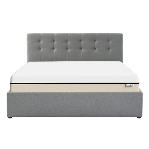 Ensemble lit coffre 160x200 en tissu gris clair Tina + Matelas Hybride à ressorts ensachés et mémoire de forme - Spring Elite