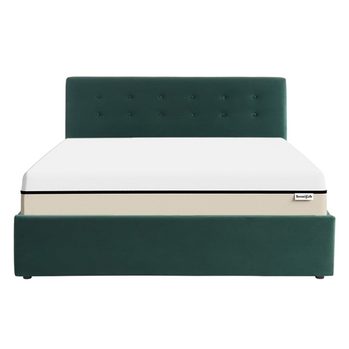 Ensemble lit coffre 160x200 en velours vert Tina + Matelas Hybride à ressorts ensachés et mémoire de forme - Spring Elite