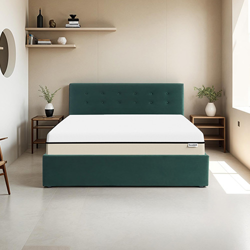 Ensemble lit coffre 160x200 en velours vert Tina + Matelas Hybride à ressorts ensachés et mémoire de forme - Spring Elite